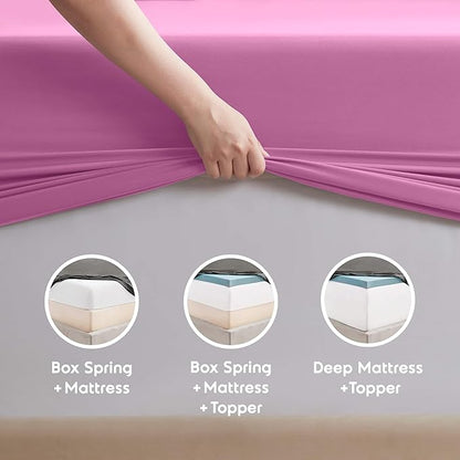 Nestl Short Queen Sheet Set - 1800 Ultra-Soft Microfiber - Double Brushed - Deep Pockets - Easy Fit - 4 Piece Set - Bed Sheets (Short Queen, Light Pink)