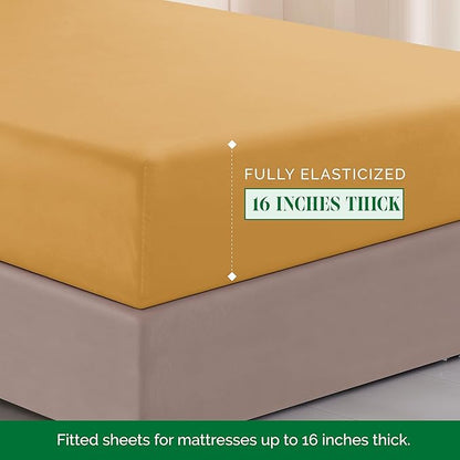 Elegant Comfort Luxurious 1500 Premium Hotel Quality Microfiber Three Line Embroidered Softest 4-Piece Bed Sheet Set, Wrinkle and Fade Resistant, Queen, Camel-Gold