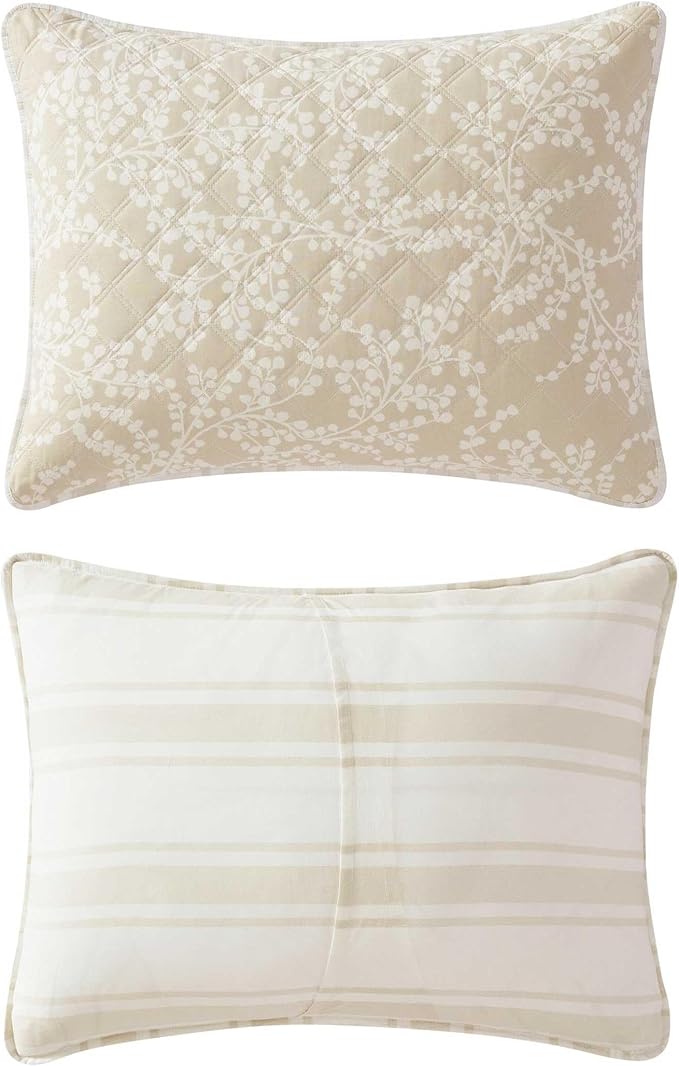 Martha Stewart - King Quilt Set, 100% Cotton Reversible Bedding Set, Incredibly Soft Feel for Year Round Comfort, 3 Piece Bed Set with Matching Pillowcases (Layered Branches Beige)