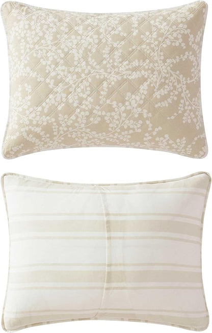 Martha Stewart - King Quilt Set, 100% Cotton Reversible Bedding Set, Incredibly Soft Feel for Year Round Comfort, 3 Piece Bed Set with Matching Pillowcases (Layered Branches Beige)
