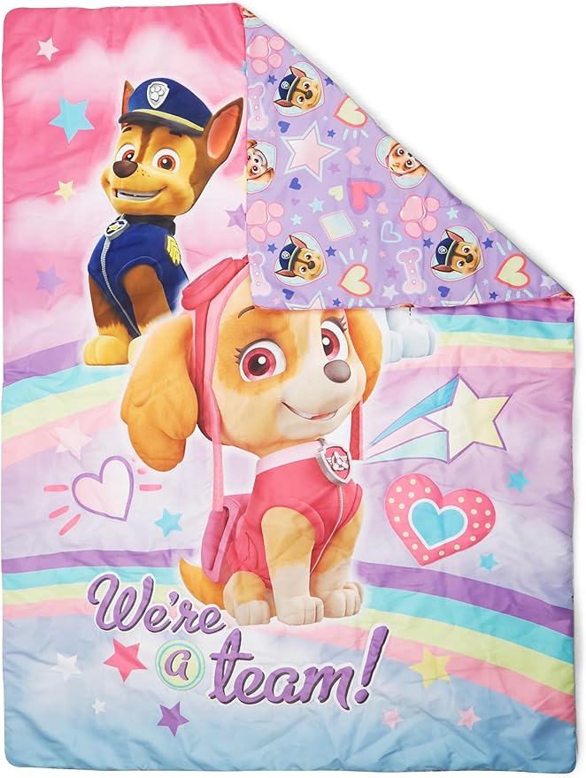 Paw Patrol Skye We're A Team 4 Piece Toddler Bedding Set - Includes Comforter, Sheet Set - Fitted + Top Sheet + Reversible Pillow Case for Girls Bed, Pink