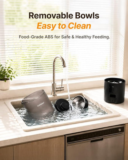 Dual-Camera Automatic Pet Feeder with 2 Bowls, 6L Smart Feeder for 2 Cats | 2K HD Video, App Control, Slow Feed Mode, Up to 20 Meals, 2-Way Audio, Night Vision, iOS/Android, Dry Food Only, Black