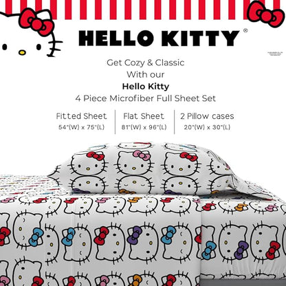Collectibles Hello Kitty Bows Bedding Super Soft Cozy Microfiber 4 Piece Full Sheet Set, (Officially Licensed Product) By Franco