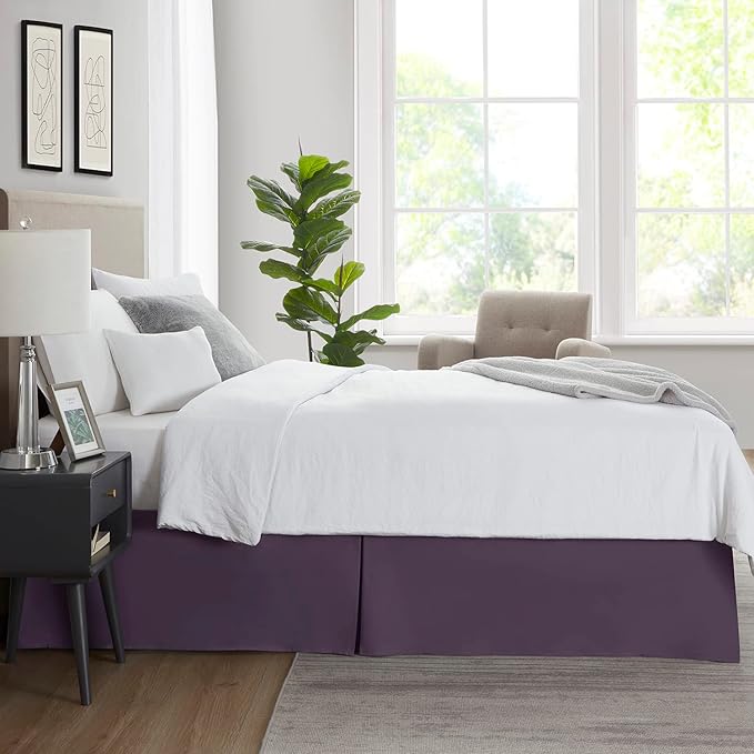 Nestl Dark Purple Bed Skirt King Size - King Bed Skirt 14 Inch Drop - Brushed Microfiber Bed Skirts - Hotel Quality Pleated Bed Skirt - Shrinkage & Fade Resistant