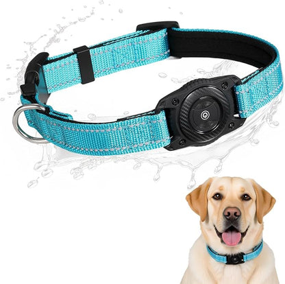 Smart Tracker Dog Collar, Waterproof Dog Collars Holder with Tracker Tag for Apple Find My (iOS Only) Reflective Pet Dog Collar Tracking for Small Medium Large Dogs (SkyBlue, M)