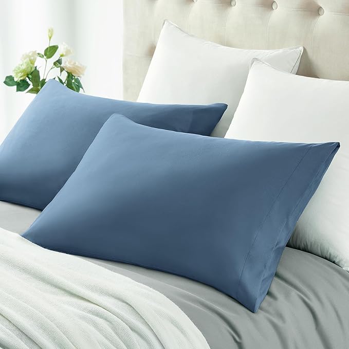 MILVOWOC 2Pcs Brushed Microfiber Queen Pillowcases - 20 x 30 Inch, Slate Blue Pillow Case Set Non Slip Envelope Pillow Cover with Moisture Absorption and Anti-Wrinkle