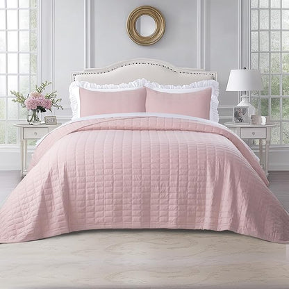 KASENTEX King XL Quilt Set 108"x98" – Soft Washed 3-Layer Lightweight Bedspread, Minimalist Nordic Design, All-Season Spring & Summer Quilt Set (1 Quilt + 2 Pillow Shams), Blush Pink