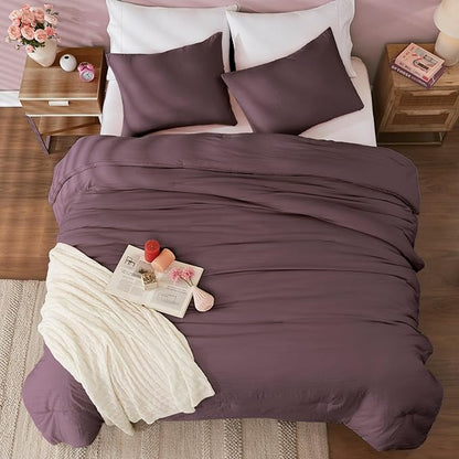 WRENSONGE Twin/Twin XL Comforter Set - 2 Pieces Deep Purple Comforter Prewashed Soft Lightweight for All Seasons,Fluffy Down Alternative Twin XL Comforter with 1 Pillow Sham