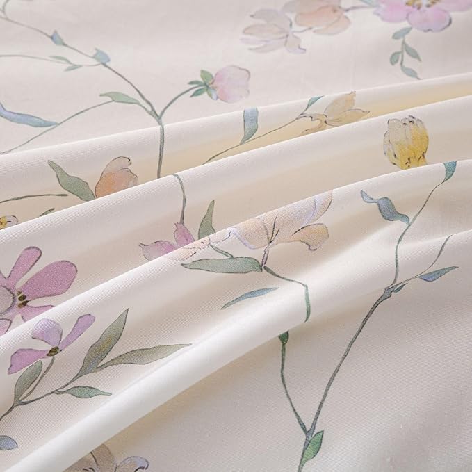OAITE Duvet Cover Set Queen Size Floral Pattern Ultra Soft 100% Cotton Duvet Cover Sets 3-PC, Breathable Duvet Cover with Zipper Closure & Corner Ties(2 Pillow Shams,1 Duvet Cover)