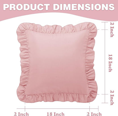 KKJIAF Ruffle Pillow Cases 18x18 Inches, Light Pink Square Ruffled Pillow Covers Set of 2, Microfiber Wrinkle Resistant Pillow Shams with Envelope Closure for Sofa Bed Living Room