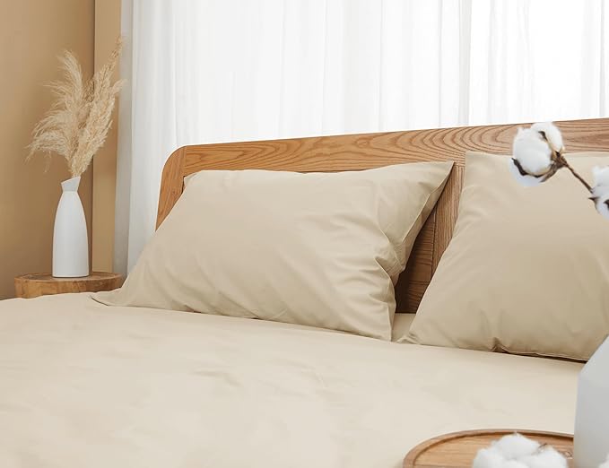 Pillow Cases, King Size Cotton Percale Weave Pillowcases, Pre-Shrunk Breathable and Hypoallergenic Pillowcases, Set of 2 (2 Piece King 20 Inch x 40 Inch, Sandshell)