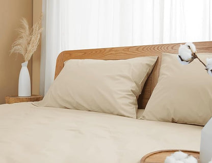 Pillow Cases, Standard Queen Size Cotton Percale Weave Pillowcases, Pre-Shrunk Breathable and Hypoallergenic Pillowcases, Set of 2 (2 Piece Standard/Queen 20 Inch x 30 Inch, Sandshell)