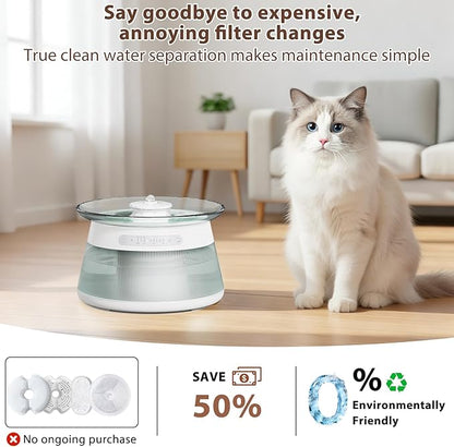 2.5L/85oz Smart Glass Cat Water Fountain, Automatic Filterless Pet Fountain with Dual Tank Separation System, 3 Smart Modes for Cats, Multiple Pets