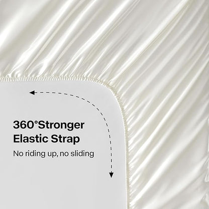 BEDELITE Satin Sheets Queen Size Bed Set, Luxury Soft Ivory White Silky Sheets for Hair and Skin, Similar to Silk Bed Sheets Set 4 Pieces （1 Deep Pocket Fitted Sheet, 1 Flat Sheet, and 2 Pillowcases）