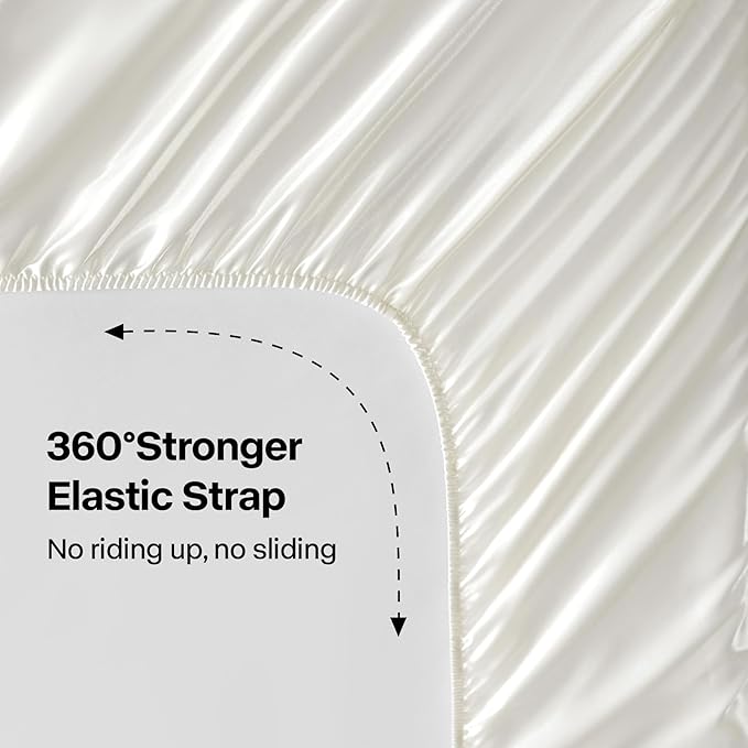 BEDELITE Satin Sheets Twin XL Size Bed Set, Luxury Soft Ivory White Silky Sheets for Hair and Skin, Similar to Silk Bed Sheets Set 3 Pieces （1 Deep Pocket Fitted Sheet, 1 Flat Sheet, and 1 Pillowcase）