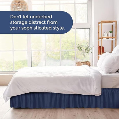 Wrap Around Dust Ruffle Bed Skirt - Navy Blue - Twin/Twin XL Size Beds with 21 Inch Drop - Elastic Strap - Adjustable Pleated Bedskirt with Brushed Fabric and Wrinkle Free - Women, Men, Kids & Teens