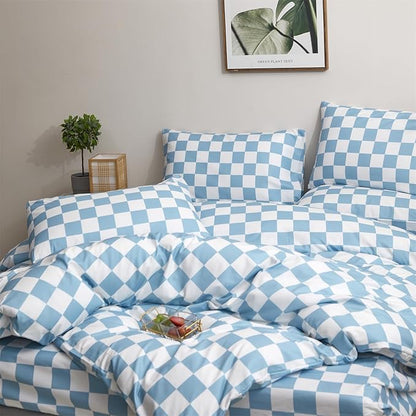 Houseri Light Blue White Plaid Twin Size Comforter Sets Boys Girls Kids Baby Blue Buffalo Checkered Bedding Set Twin Aqua Blue Grid Checkerboard Bedding Comforter Preppy Dorm Check Comforters Twin