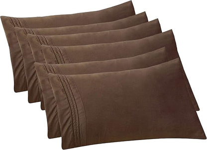 Elegant Comfort 6-PACK Solid Pillowcases 1500 Premium Hotel Quality Microfiber - Smooth Weave, Wrinkle and Stain Resistant, Easy Slip-On, 6-Piece Set, Standard/Queen Pillowcase, Brown