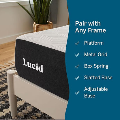 Lucid 10 Inch Memory Foam Mattress - Medium Feel - Infused with Refreshing Bamboo Charcoal and Cooling Gel - Bed in a Box - Temperature Regulating - Pressure Relief - Breathable - Twin Size