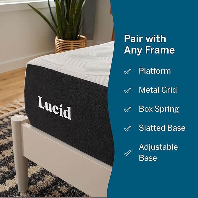 Lucid 10 Inch Memory Foam Mattress - Medium Feel - Infused with Refreshing Bamboo Charcoal and Cooling Gel - Bed in a Box - Temperature Regulating - Pressure Relief - Breathable - Short Queen Size