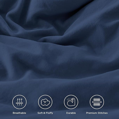 Andency Navy Blue Twin Size Comforter Set (66x90Inch), 2 Pieces Fluffy Shabby Chic Ruffle Bedding Comforter Sets, All Season Soft Lightweight Polyester Bedding Set for Kids, College Dorm