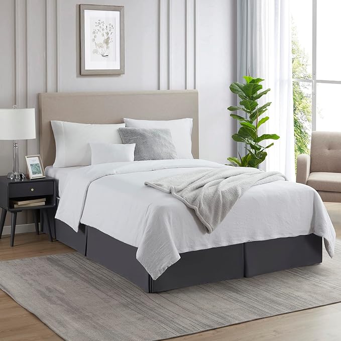 Nestl Dark Gray Bed Skirt Queen Size - 14 Inch Drop - Brushed Microfiber Hotel Quality Pleated Bed Skirt - Shrinkage & Fade Resistant