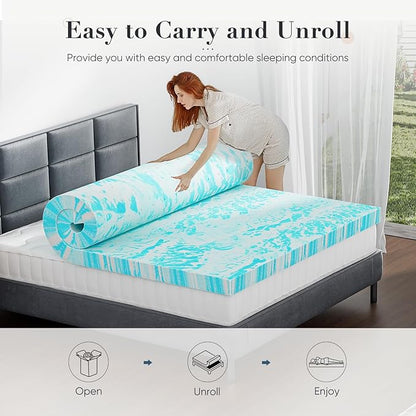 DUMOS Memory Foam Mattress Toppers Twin XL Size, 2 Inch Thick Mattress Pad Cooling Gel Infused Soft Comfy Breathable for Sleeper Sofa Couch RV Camper, CertiPUR-US Certified, Blue