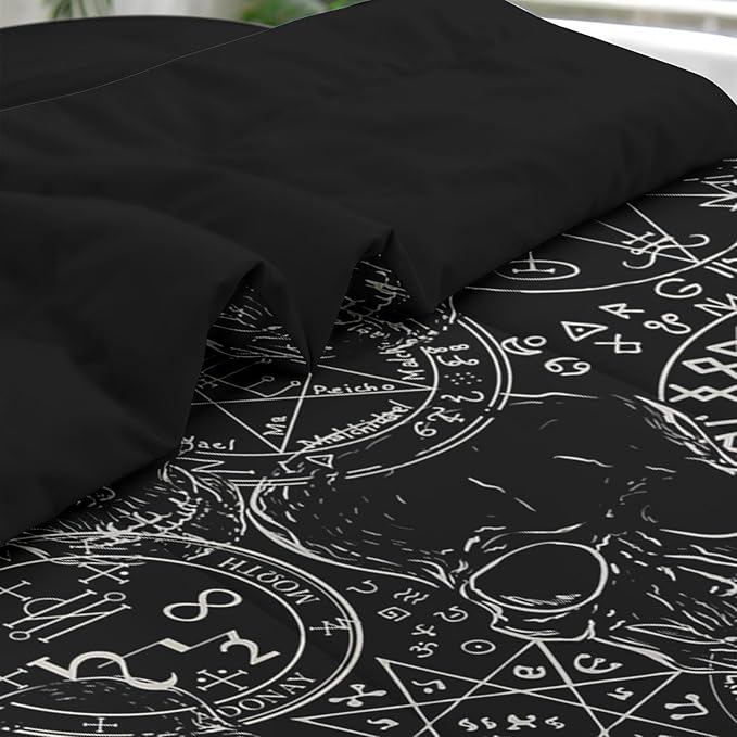 Comforter Set Full Size, Pentagram Retro 7 Pcs Bedding for Kids and Adults, Halloween Vintage Bed Sheet Sets with Fitted Sheet 2 Pillowcases & 2 Shams for Bedroom Bed Decor