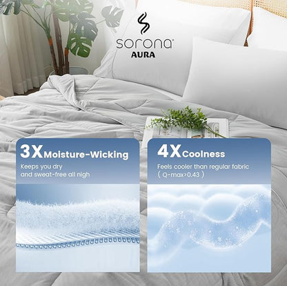 Amélie Home Cooling Comforter King Size, Dual-Sided Lightweight Cooling Blanket for Hot Sleepers, Q-Max 0.43 Breathable Cooling Quilt for Night Sweats, 106" x 90", Heather Cool Grey