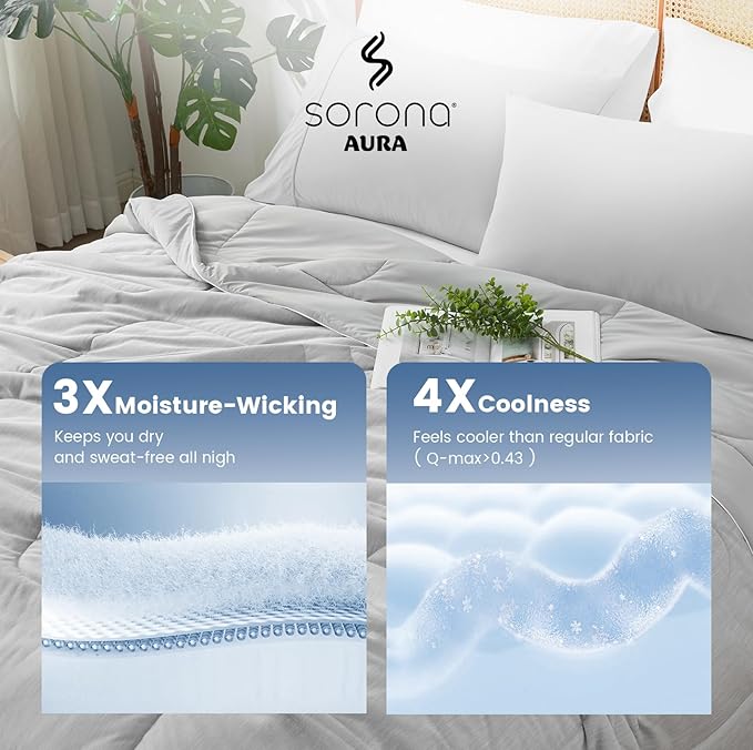 Amélie Home Cooling Comforter Twin Size, Dual-Sided Lightweight Cooling Blanket for Hot Sleepers, Q-Max 0.43 Breathable Cooling Quilt for Night Sweats, 68" x 90", Heather Cool Grey