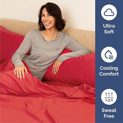 Queen 6 Piece Sheet Set - Comfy Breathable & Cooling - Ultra Soft Hotel Luxury Bedding Set with 8-16 Inch Deep Pockets - 1 Flat & 1 Fitted Sheet & 4 Pillowcases - Cozy, Wrinkle Free & Easy Care - Red