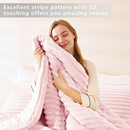 CozyLux Fluffy Full Size Comforter Sets - Super Soft Faux Fur Pink Comforter Full Size, Winter Warm Fleece Bedding Set, 3 Pieces Plush Fuzzy Bed Set (1 Shaggy Comforter, 2 Pillowcases)