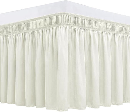 Biscaynebay Wrap Around Bed Skirts for King & Cal King Beds 11" Short Drop, Ivory Adjustable Elastic Dust Ruffles Easy Fit Wrinkle Resistant Silky Luxurious Fabric Machine Washable