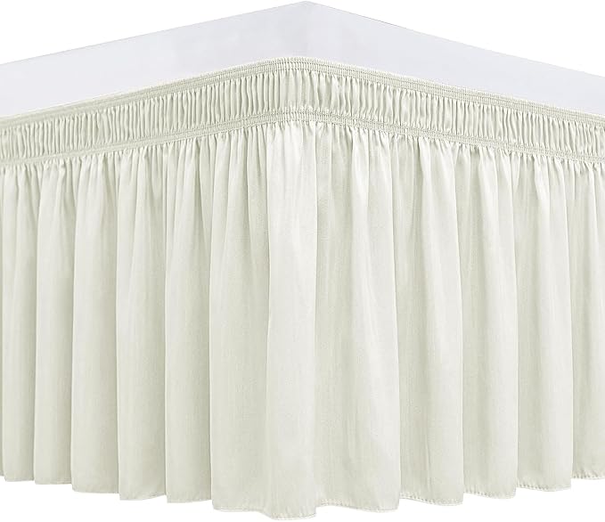 Biscaynebay Wrap Around Bed Skirts for Queen Size Beds 21" Long Drop, Ivory Adjustable Elastic Dust Ruffles Easy Fit Wrinkle Resistant Silky Luxurious Fabric Machine Washable