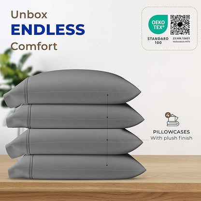 Thread Spread 100% Egyptian Cotton Pillow Cases Queen Size Set of 4 - Luxury 1000 Series Paradise Collection Queen Pillow Cases (Pack of 2, Dark Grey), Soft Cooling Hotel Egyptian Cotton Pillowcases
