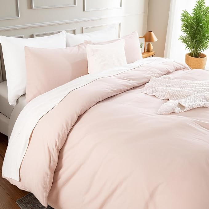 NEXHOME PRO Duvet Cover Set Kids Twin Size, Organic Natural 100% Washed Cotton Linen Look Textured Duvet Cover CCS22002-HUS