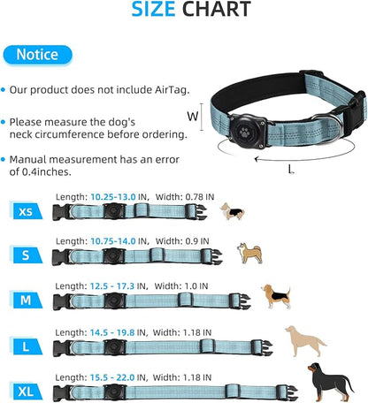 Upgrade Dog Collar with AirTag Holder, IP68 Waterproof, Light Blue, XL | Built-in Water Resistant AirTag holder, 1000D Nylon, Reflective Stitching for Night Visibility, Soft padding for Comfort
