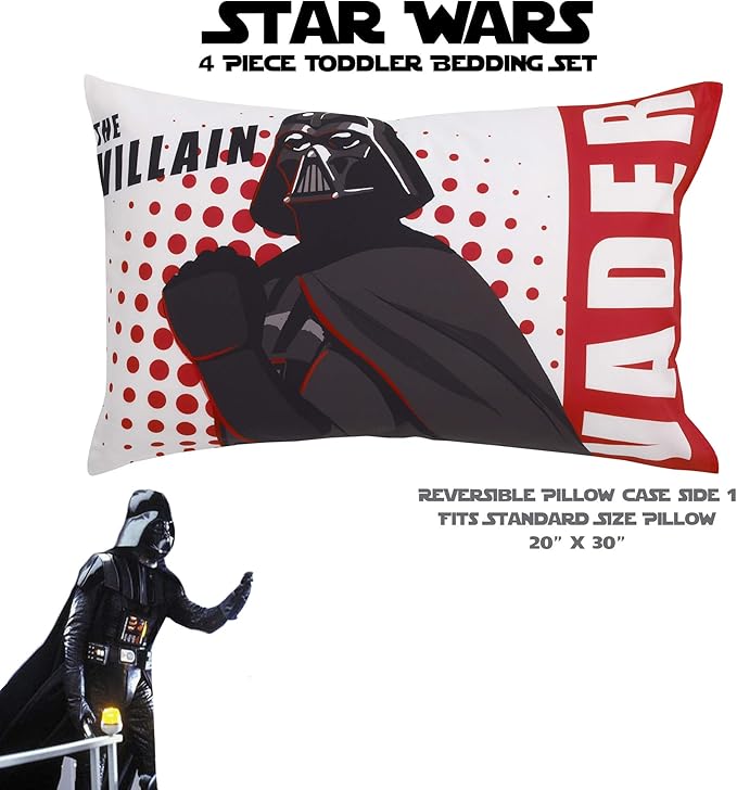 Disney Star Wars Galaxies Await 4 Piece Toddler Bedding Set Fitted Sheet, Pillow Case, Top Sheet, and Comforter Quilt - Blue