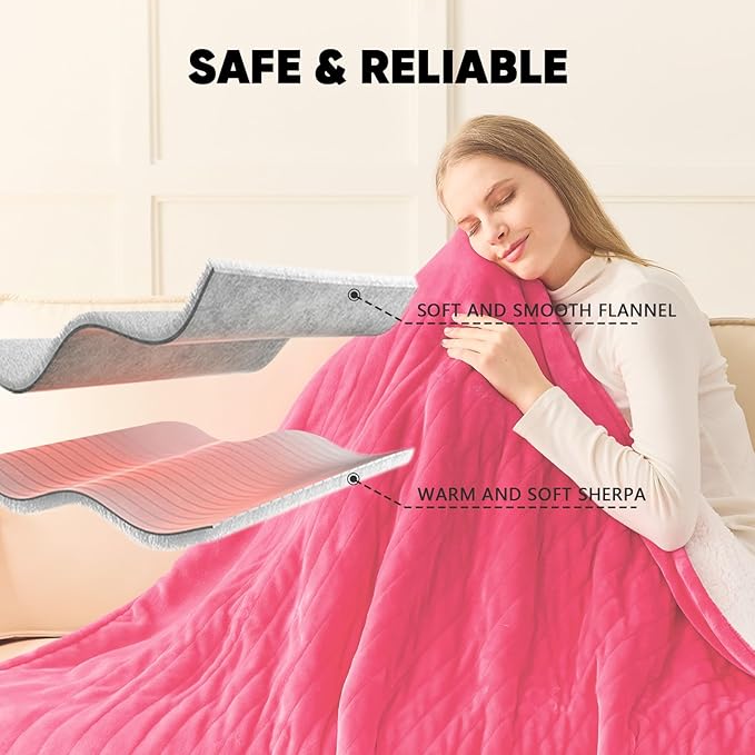 greenoak Heated Blanket Electric Queen Size 84"X90" Dual Control, Heating Blanket with 10 Levels 8 Hours Auto-Off, Fleece Soft Gifts for Grandma Seniors Mom,Coral Pink