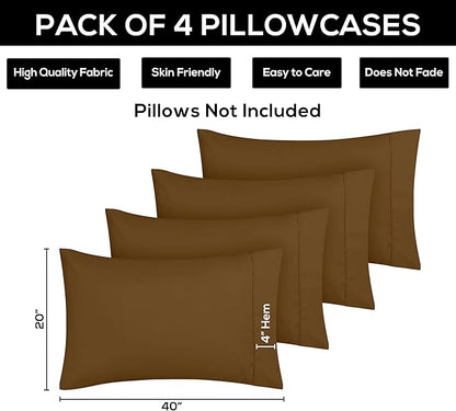 Utopia Bedding Queen Pillowcases - 4 Pack - Envelope Closure - Soft Brushed Microfiber Fabric - Shrinkage and Fade Resistant Pillow Covers Queen Size 20 X 30 Inches (Queen, Mocha)