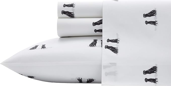 Eddie Bauer - King Sheets, Cotton Percale Bedding Set, Crisp & Cool Home Decor (Labrador Fields White, King)