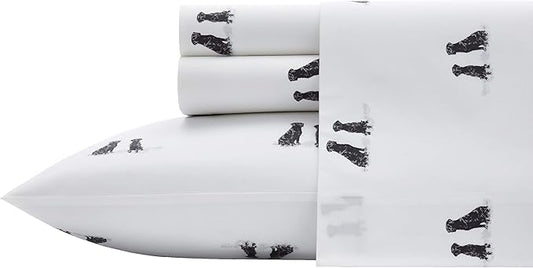 Eddie Bauer - King Sheets, Cotton Percale Bedding Set, Crisp & Cool Home Decor (Labrador Fields White, King)