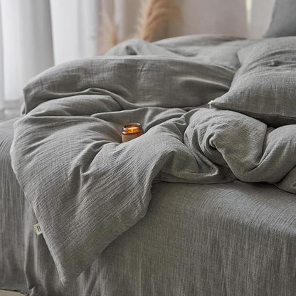 EAVD Dark Grey Duvet Cover Full Soft Breathable 100% Muslin Cotton Gauze Bedding Set with 2 Pillowcases Modern Simple Solid Dark Grey Bedding Set with Zipper Closure