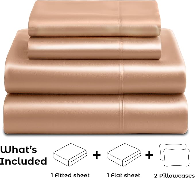 Satin Sheets Full [4-Piece, Rose Gold] Hotel Luxury Silky Bed Sheets - Extra Soft 1800 Microfiber Sheet Set, Wrinkle, Fade, Stain Resistant - Deep Pocket Fitted Sheet, Flat Sheet, Pillow Cases