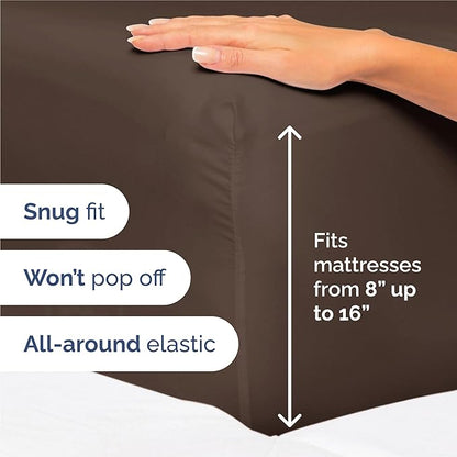 Split King 7 Piece Sheet Set - Comfy Breathable & Cooling - Ultra-Soft Hotel Luxury Bedding Set w/ 8-16 Inch Deep Pockets - 1 Flat & 2 Fitted Sheet & 4 Pillowcases - Wrinkle Free & Easy Care - Brown