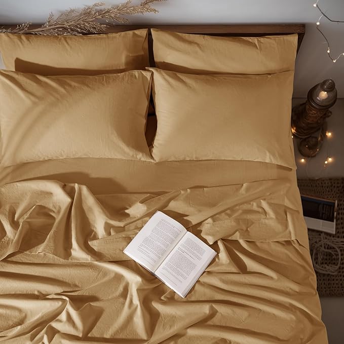 LBRO2M 100% Pure Linen Sheet Set Deep Pocket Up to 16" Bed Sheets Sets, Natural Flax Beddings Soft, Breathable, Comfortable for All Seasons 6 Pcs Sheet Set Cal King Size, Rust