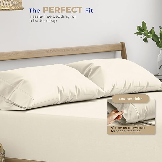 THREAD SPREAD 100% Cotton King Size Pillow Cases Set of 2 - Luxury 400 Thread Count Pillow Cases King Size (Ivory), Soft Cooling Breathable & Durable Sateen Weave Hotel Quality Cotton Pillowcases