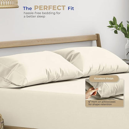THREAD SPREAD 100% Cotton King Size Pillow Cases Set of 2 - Luxury 400 Thread Count Pillow Cases King Size (Ivory), Soft Cooling Breathable & Durable Sateen Weave Hotel Quality Cotton Pillowcases