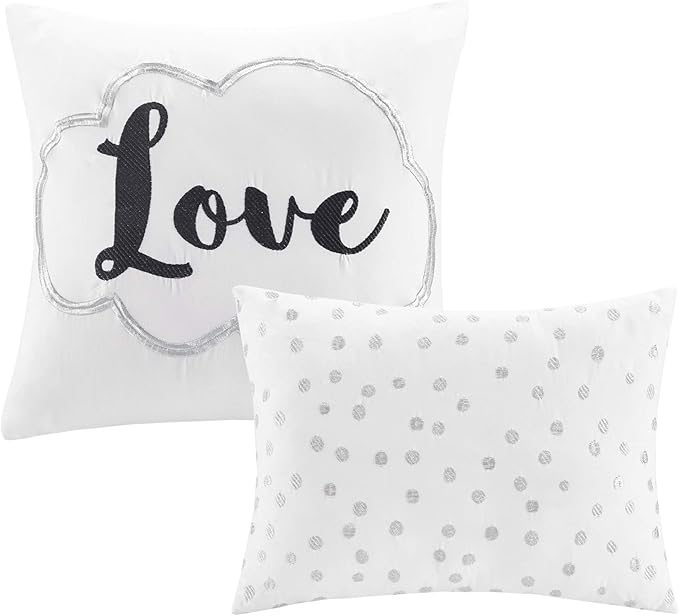 Intelligent Design Raina King/Cal King Comforter Set, Soft Microfiber, Modern Geometric Metallic Bed Set, 5 Pieces College Bedding with 2 Shams, 2 Toss Pillows White/Silver