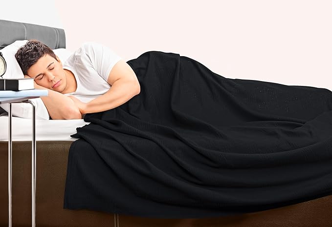 Utopia Bedding Black 100% Cotton Blanket [King Size - 90x108 Inch] Lightweight, Soft and Breathable Thermal Blanket for All Seasons